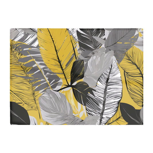 Grey Yellow Floral Leaves Glass Chopping Board