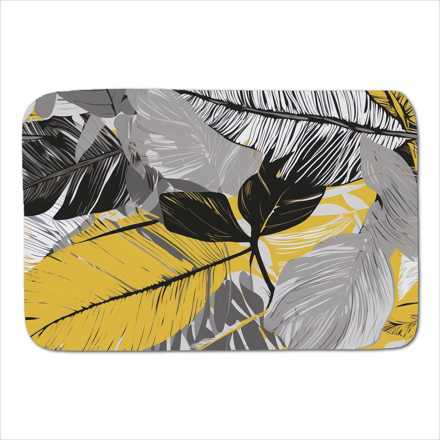 Grey Yellow Floral Leaves Sherpa Blanket