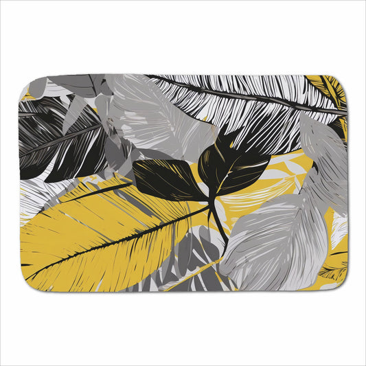 Grey Yellow Floral Leaves Sherpa Blanket