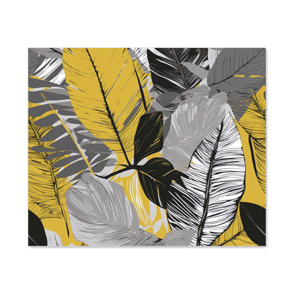 Grey Yellow Floral Leaves Kitchen Splashback