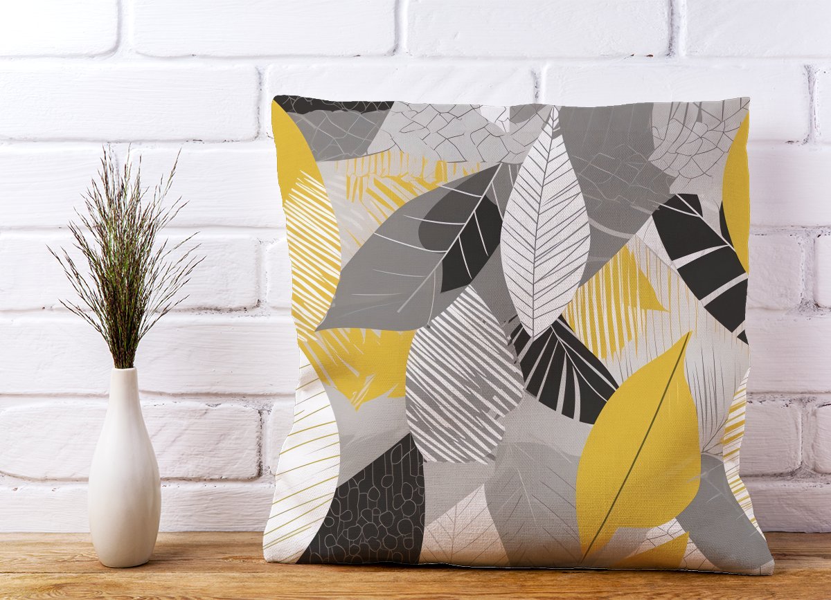 Grey Yellow Autumn Leaves Cushions
