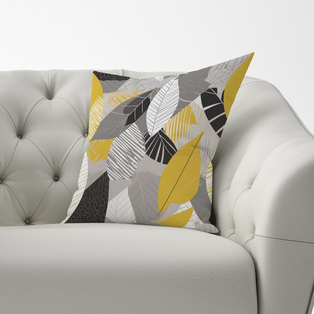 Grey Yellow Autumn Leaves Cushions