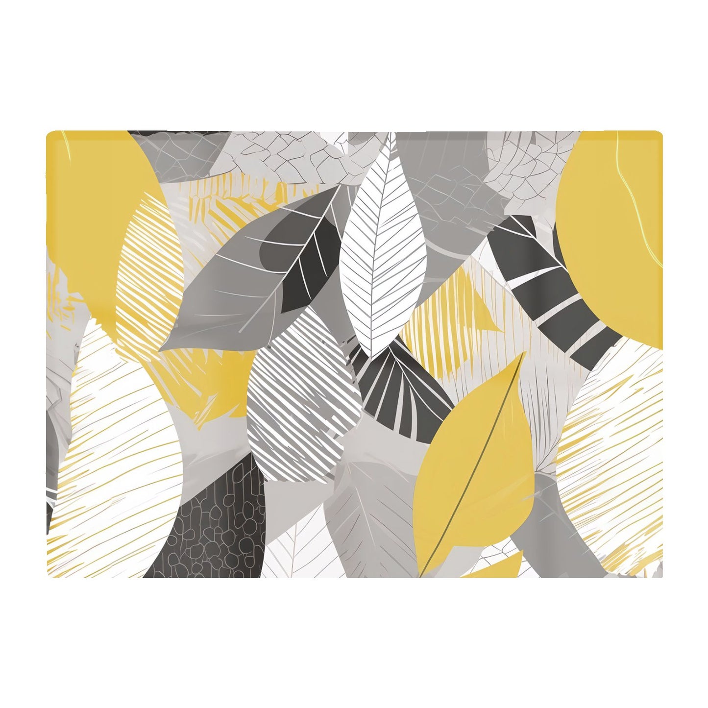 Grey Yellow Autumn Leaves Glass Chopping Board