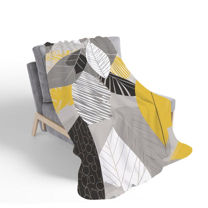 Grey Yellow Autumn Leaves Sherpa Blanket