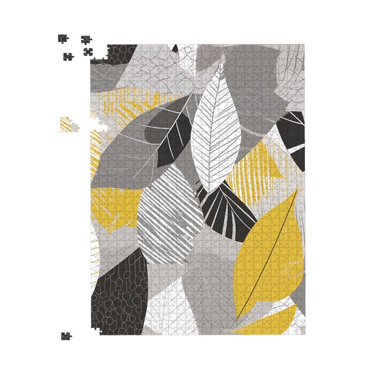 Grey Yellow Autumn Leaves Jigsaw Puzzle