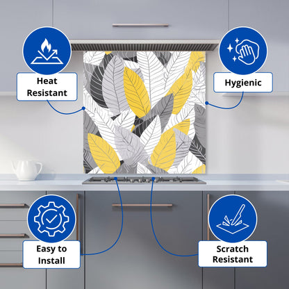 Yellow Grey Feather Leaves Kitchen Splashback