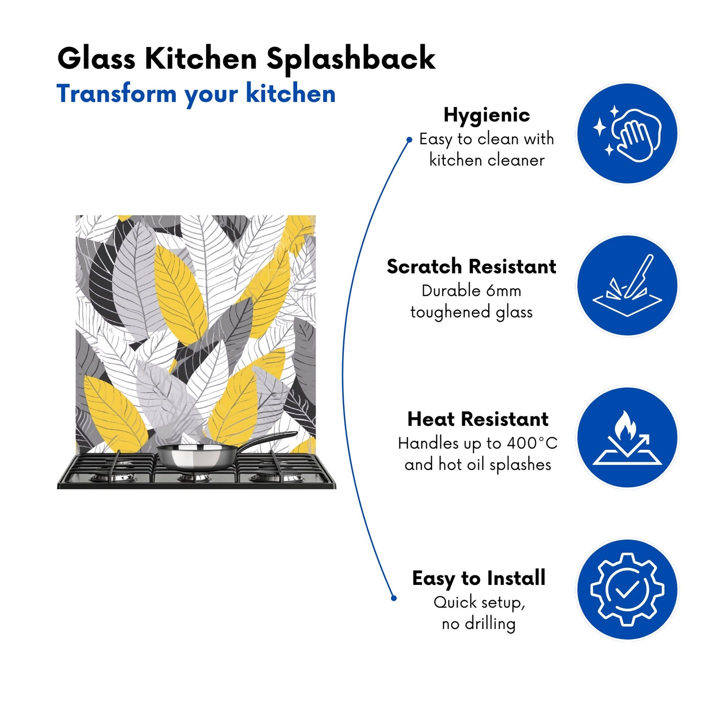 Yellow Grey Feather Leaves Kitchen Splashback