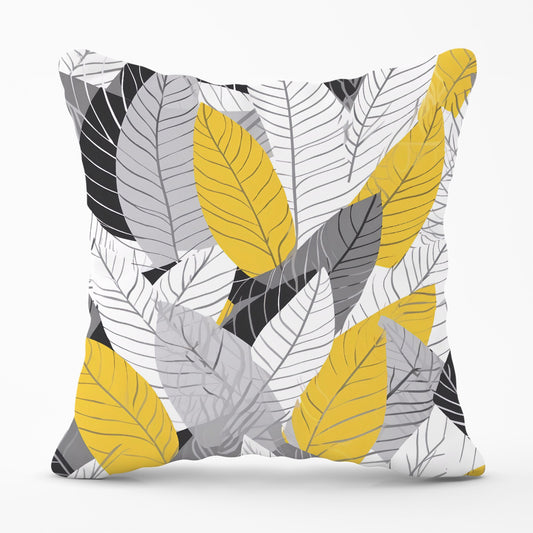 Yellow Grey Feather Leaves Cushions