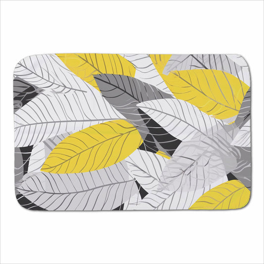 Yellow Grey Feather Leaves Sherpa Blanket