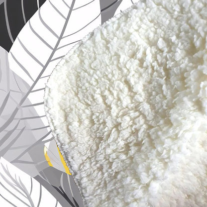 Yellow Grey Feather Leaves Sherpa Blanket