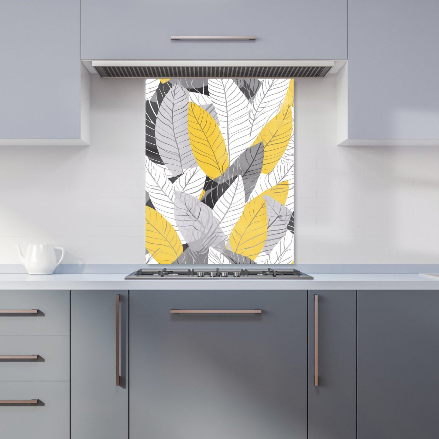 Yellow Grey Feather Leaves Kitchen Splashback