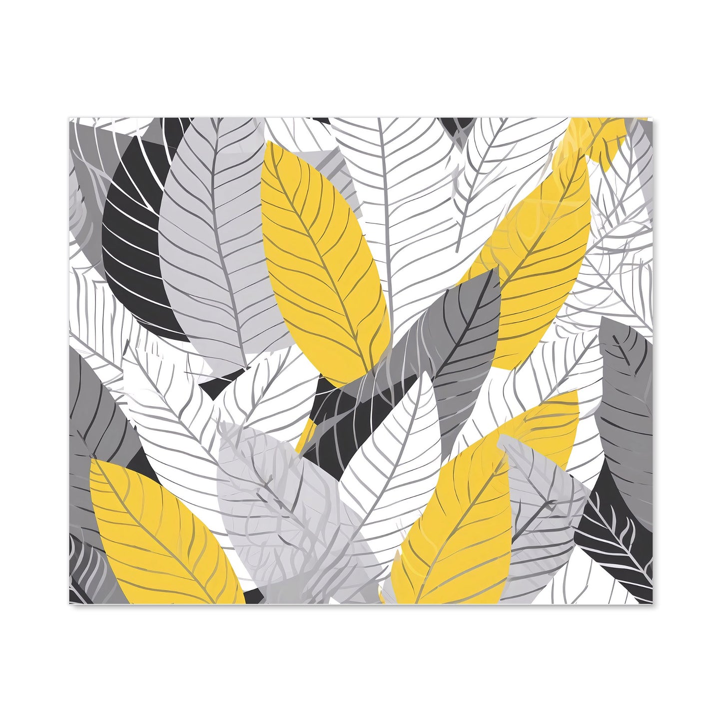 Yellow Grey Feather Leaves Kitchen Splashback