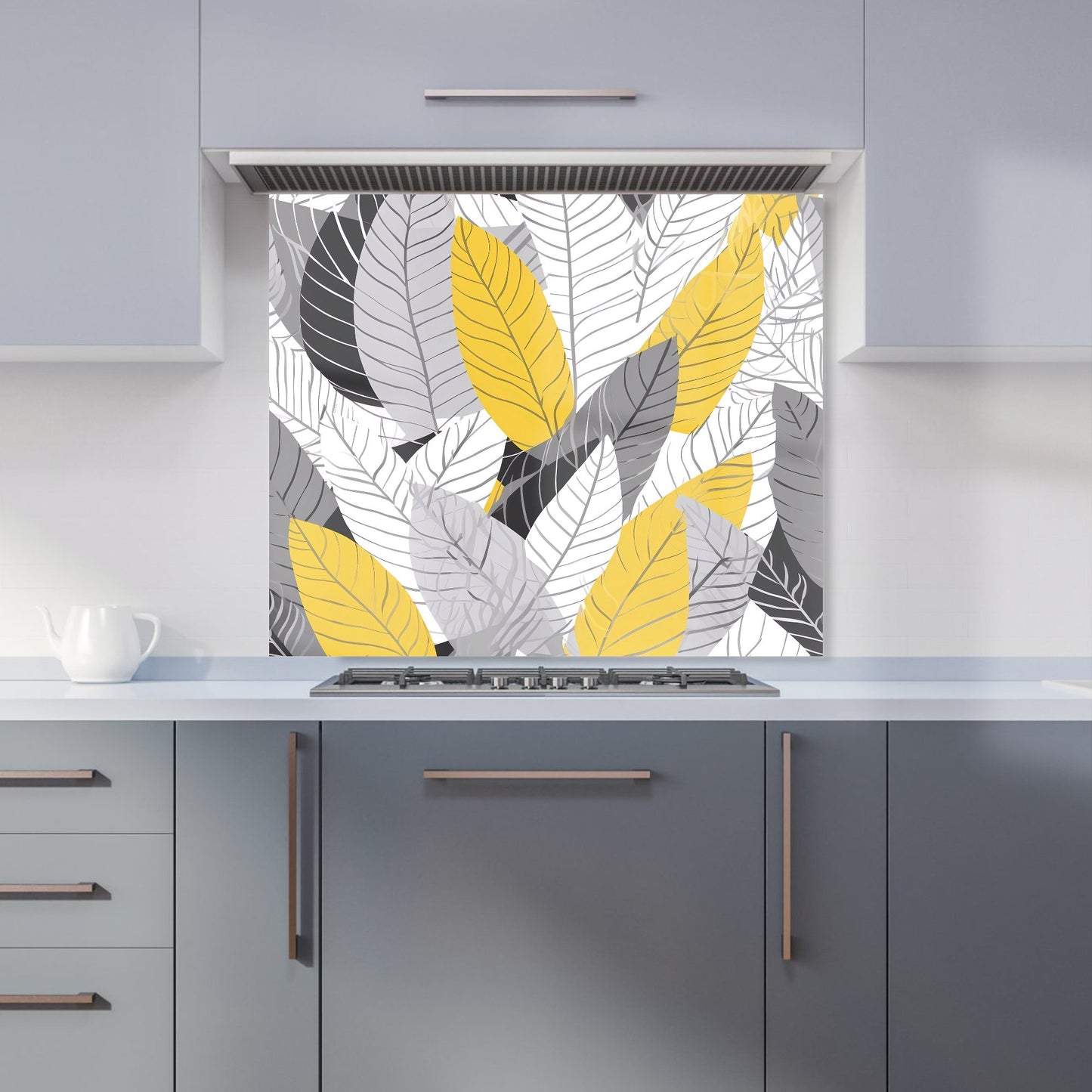 Yellow Grey Feather Leaves Kitchen Splashback