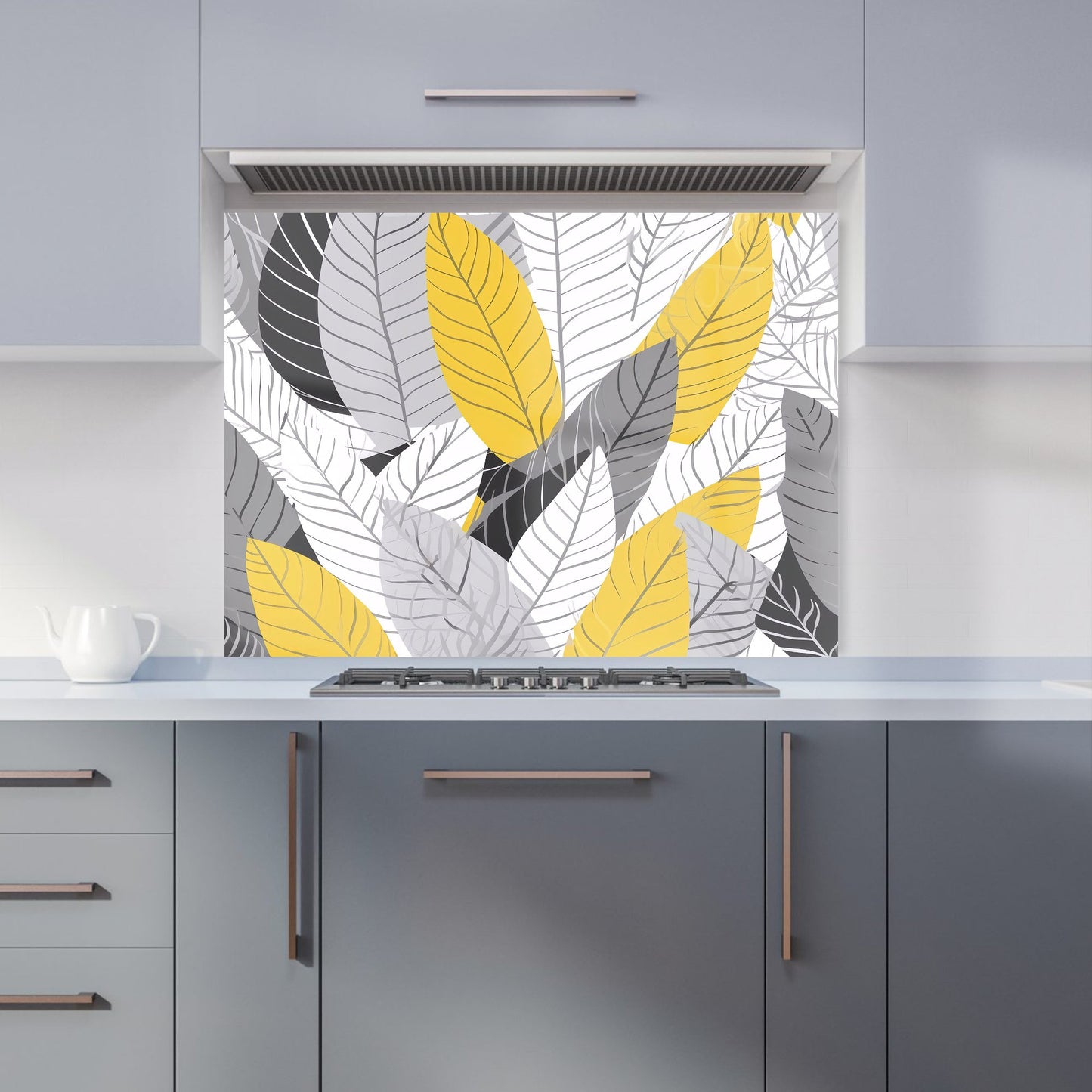 Yellow Grey Feather Leaves Kitchen Splashback