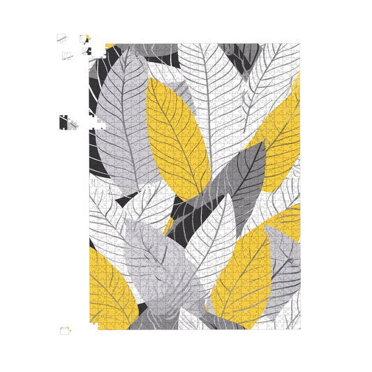 Yellow Grey Feather Leaves Jigsaw Puzzle