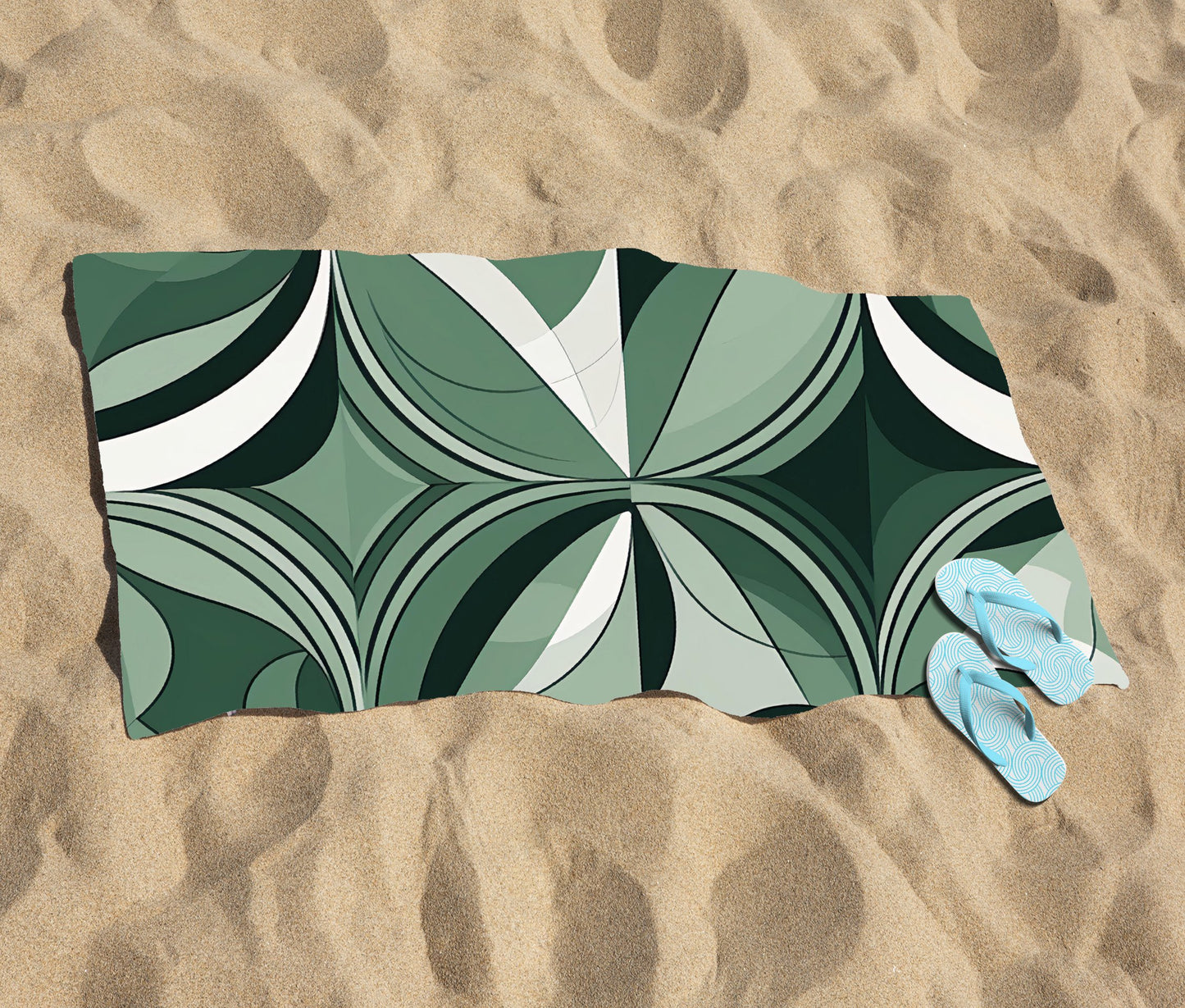 Geometric Green Black Beach Towel