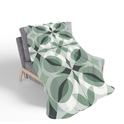 Geometric Green Grey Sherpa Blanket