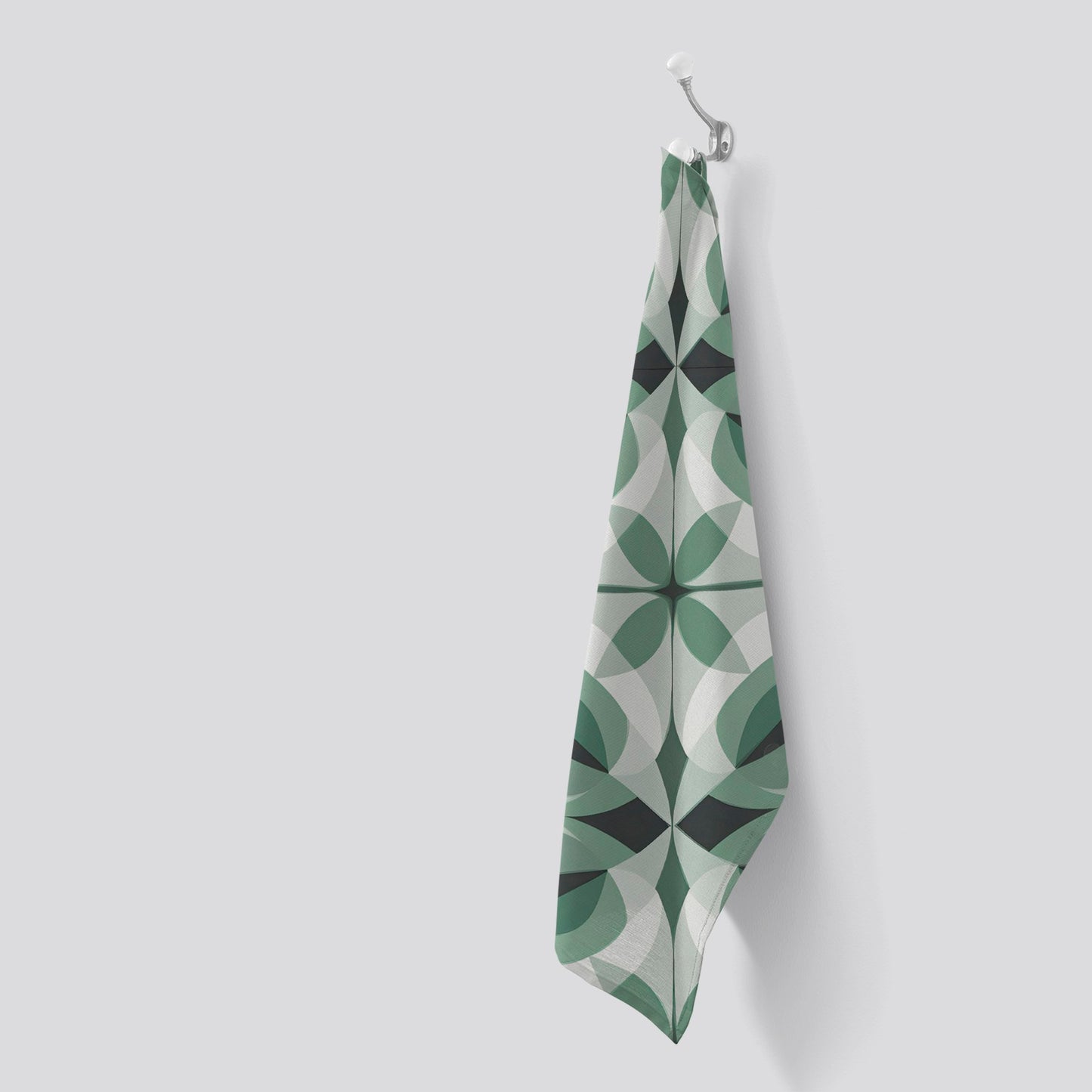 Geometric Green Grey Tea Towel