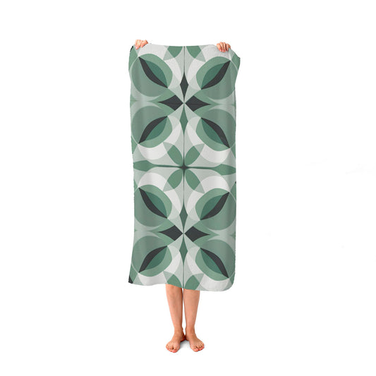 Geometric Green Grey Beach Towel
