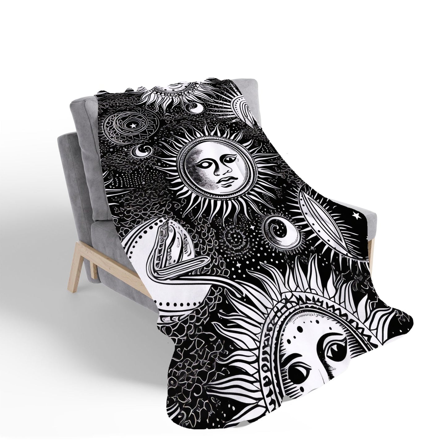 Moon and Sun Black White Sherpa Blanket