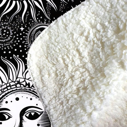 Moon and Sun Black White Sherpa Blanket