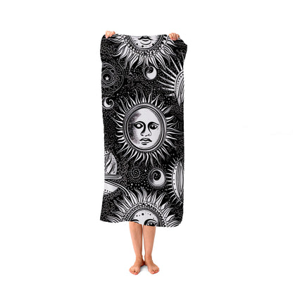Moon and Sun Black White Beach Towel