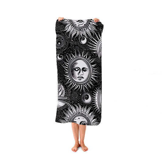 Moon and Sun Black White Beach Towel