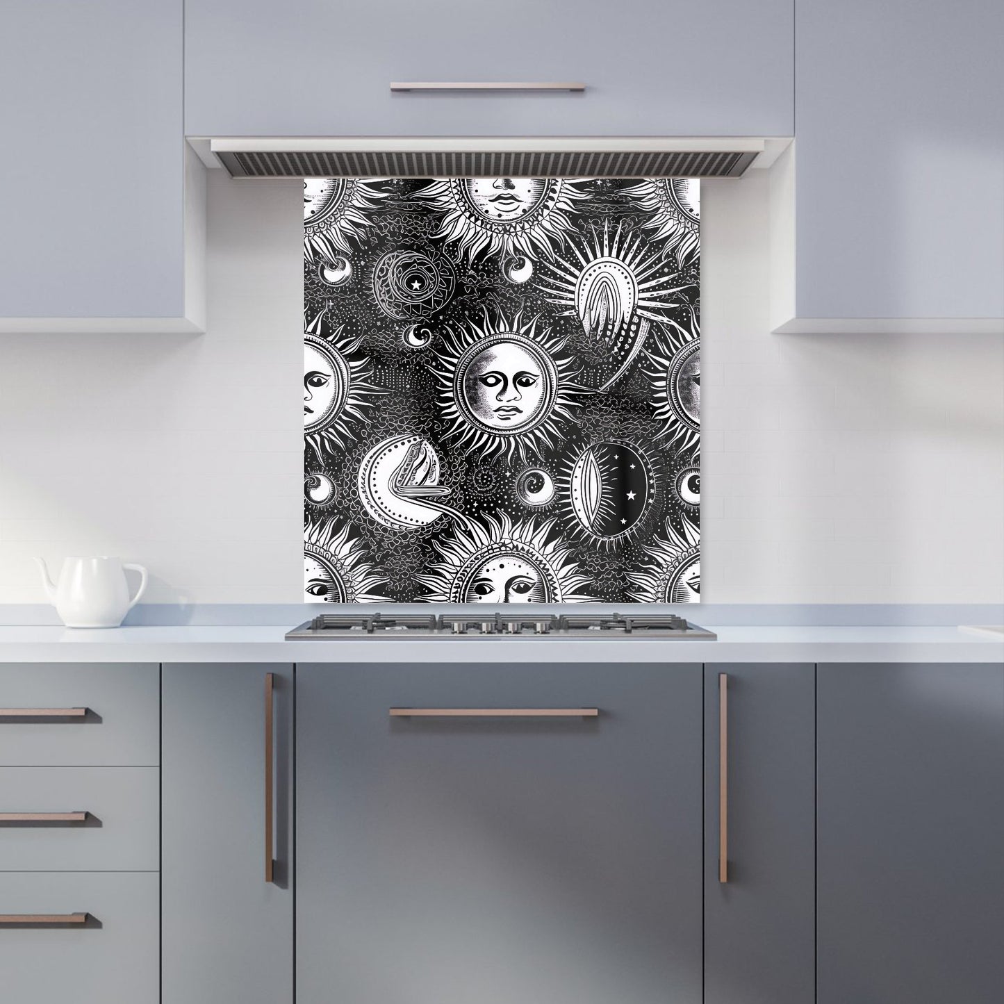 Moon and Sun Black White Kitchen Splashback