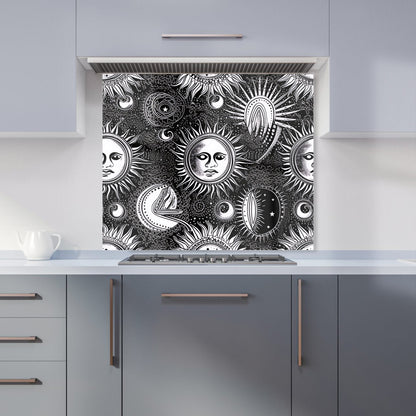 Moon and Sun Black White Kitchen Splashback