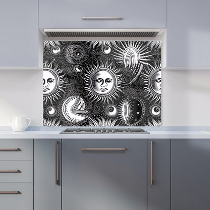 Moon and Sun Black White Kitchen Splashback