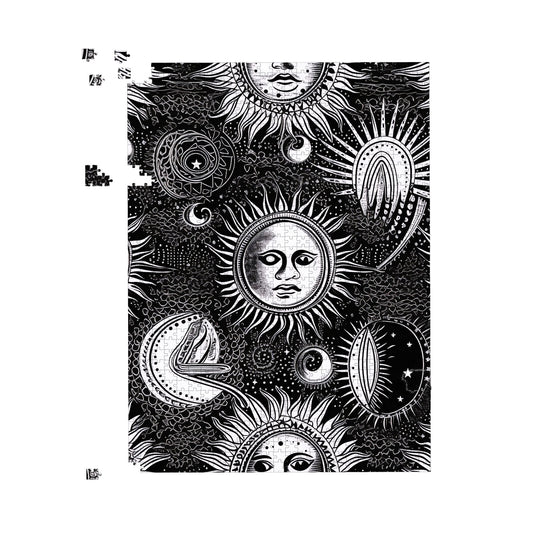 Moon and Sun Black White Jigsaw Puzzle