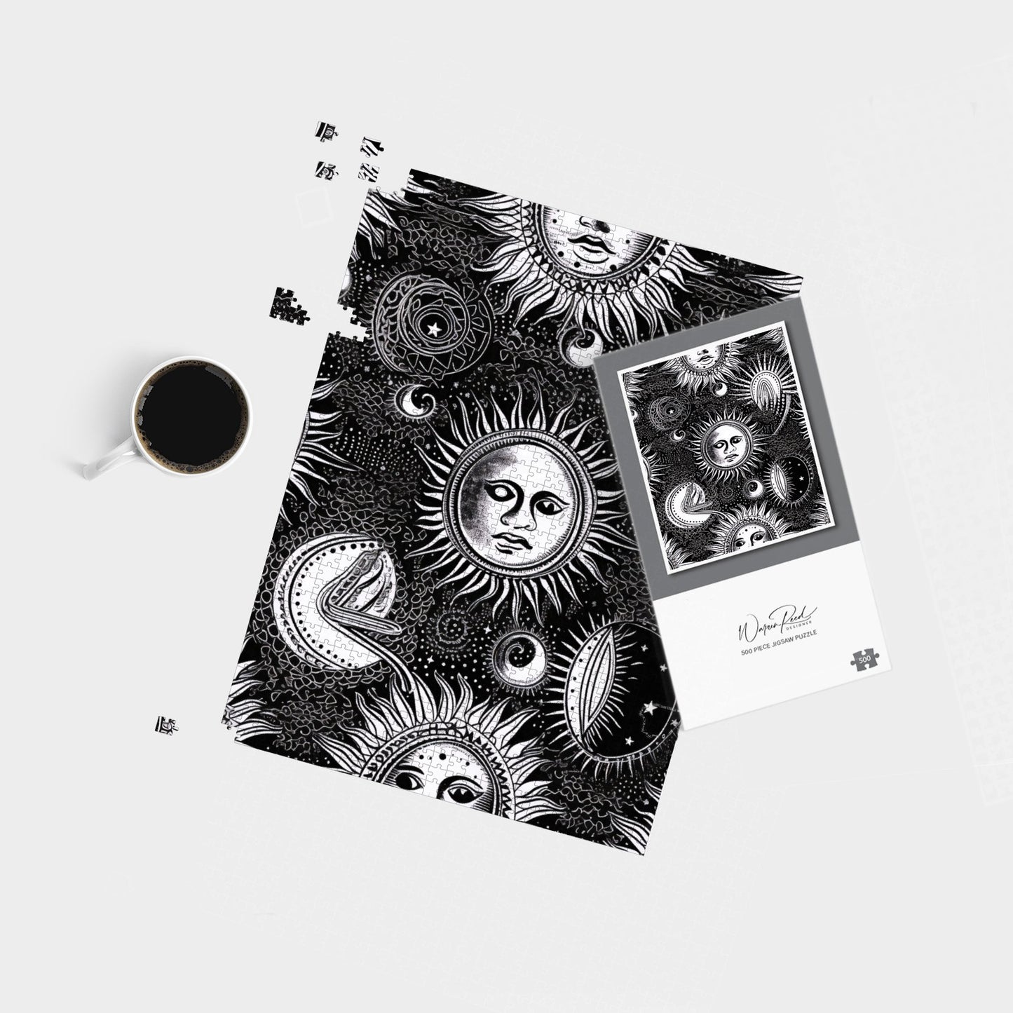 Moon and Sun Black White Jigsaw Puzzle