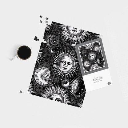 Moon and Sun Black White Jigsaw Puzzle