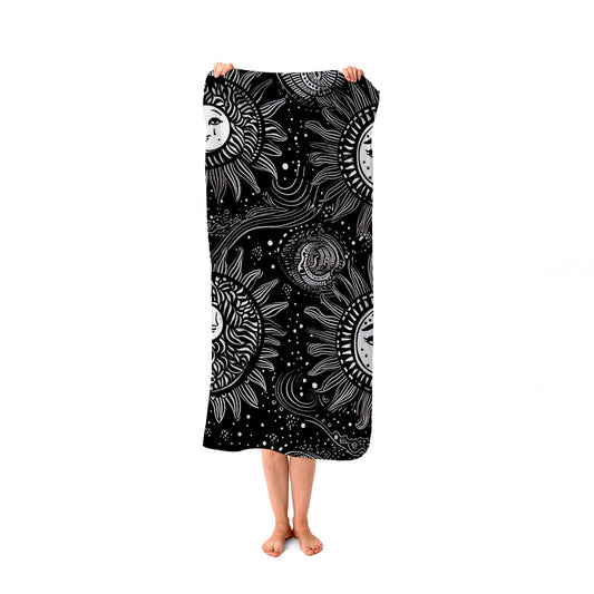Moon and Sun White Black Beach Towel