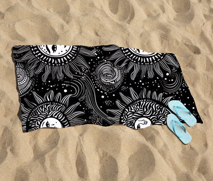 Moon and Sun White Black Beach Towel