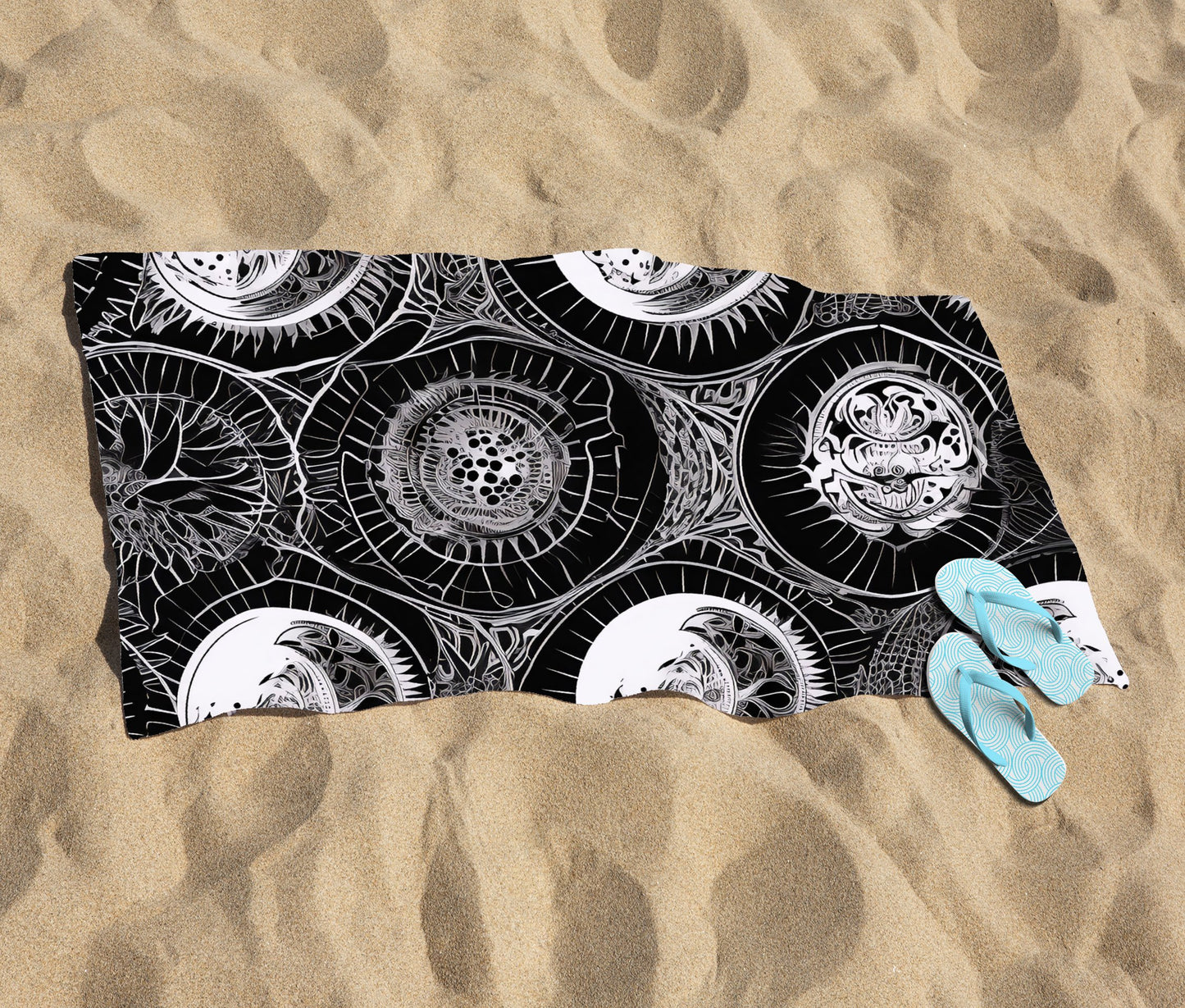 Black White Moon and Sun Beach Towel