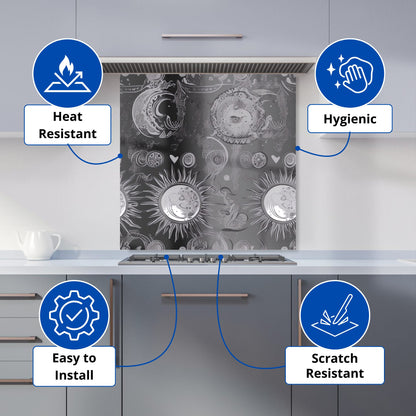 Black Grey Abstract Sun and Moon Kitchen Splashback