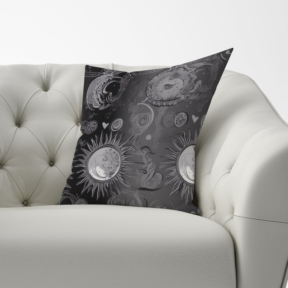 Black Grey Abstract Sun and Moon Cushions