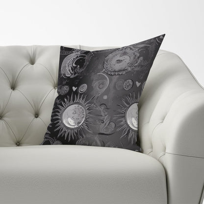 Black Grey Abstract Sun and Moon Cushions