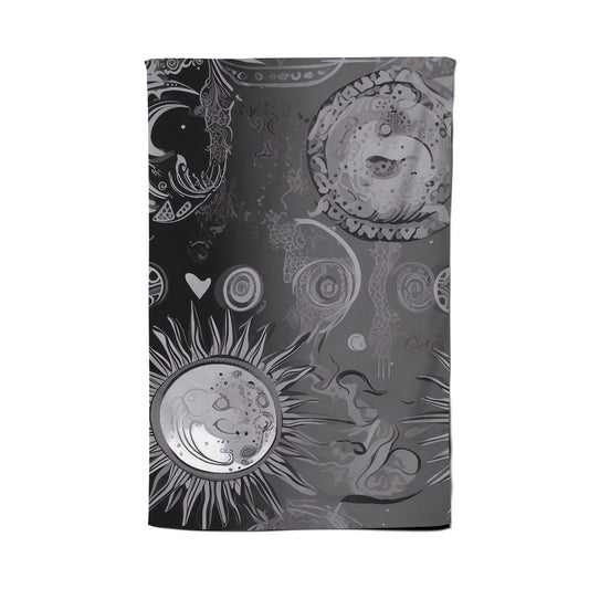 Black Grey Abstract Sun and Moon Tea Towel
