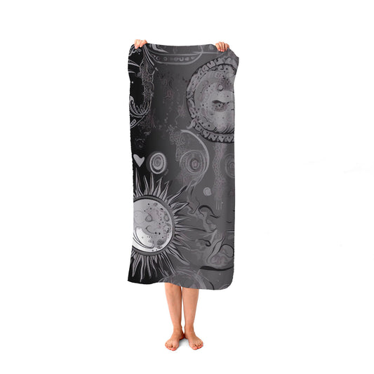 Black Grey Abstract Sun and Moon Beach Towel