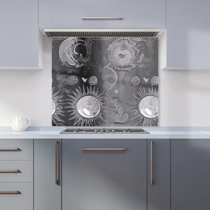 Black Grey Abstract Sun and Moon Kitchen Splashback