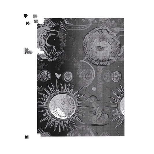 Black Grey Abstract Sun and Moon Jigsaw Puzzle