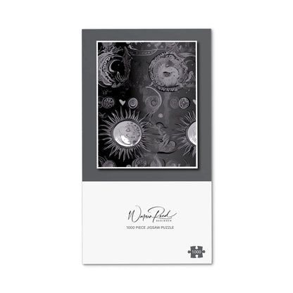 Black Grey Abstract Sun and Moon Jigsaw Puzzle