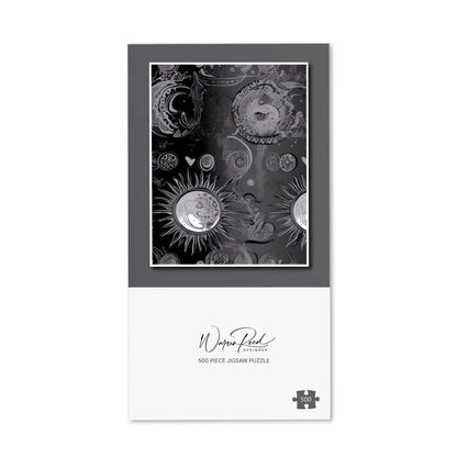Black Grey Abstract Sun and Moon Jigsaw Puzzle