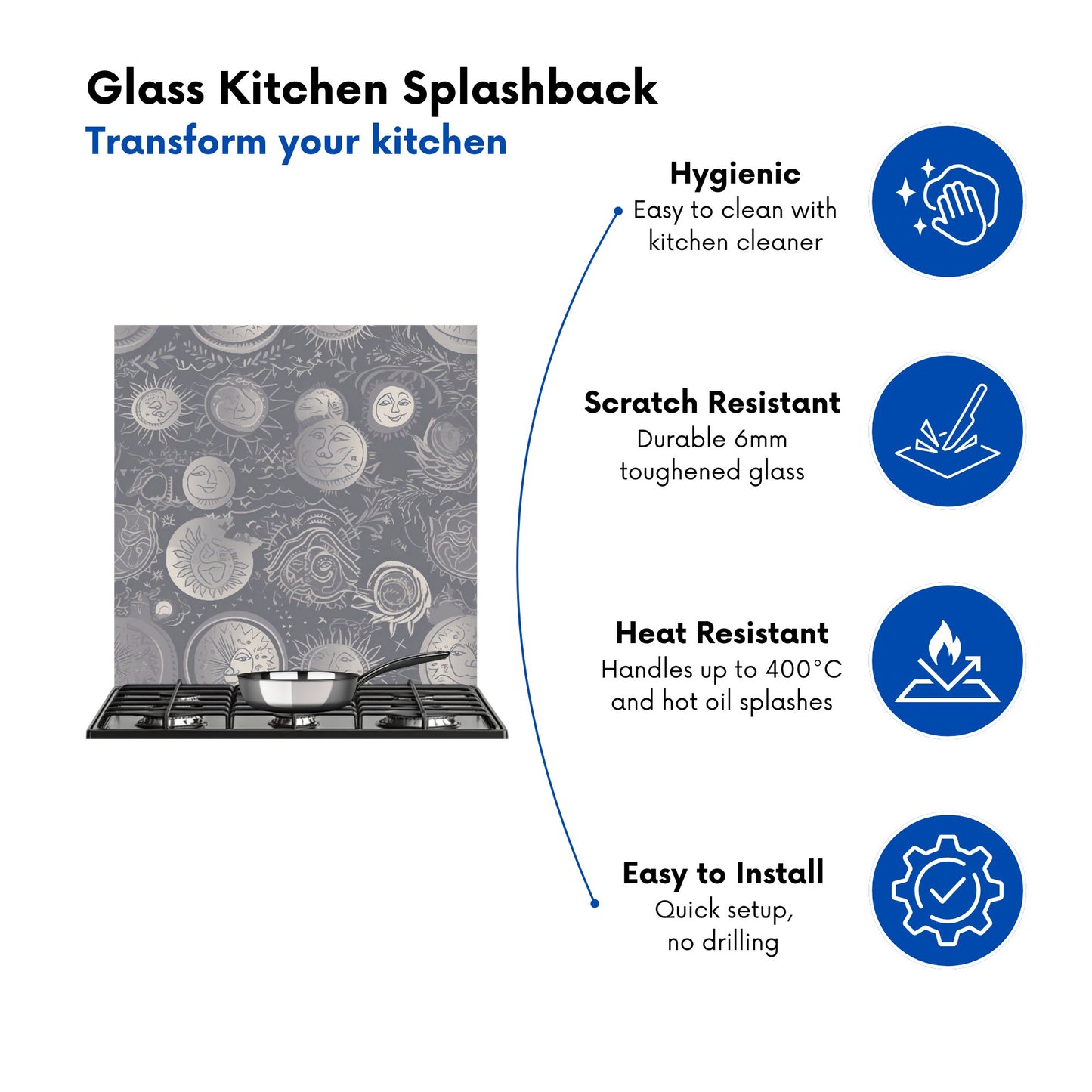 Sun and Moon in Grey Kitchen Splashback