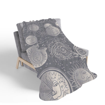 Sun and Moon in Grey Sherpa Blanket