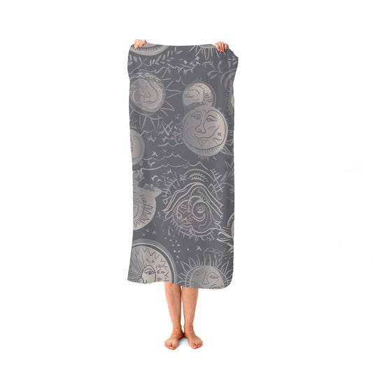 Sun and Moon in Grey Beach Towel