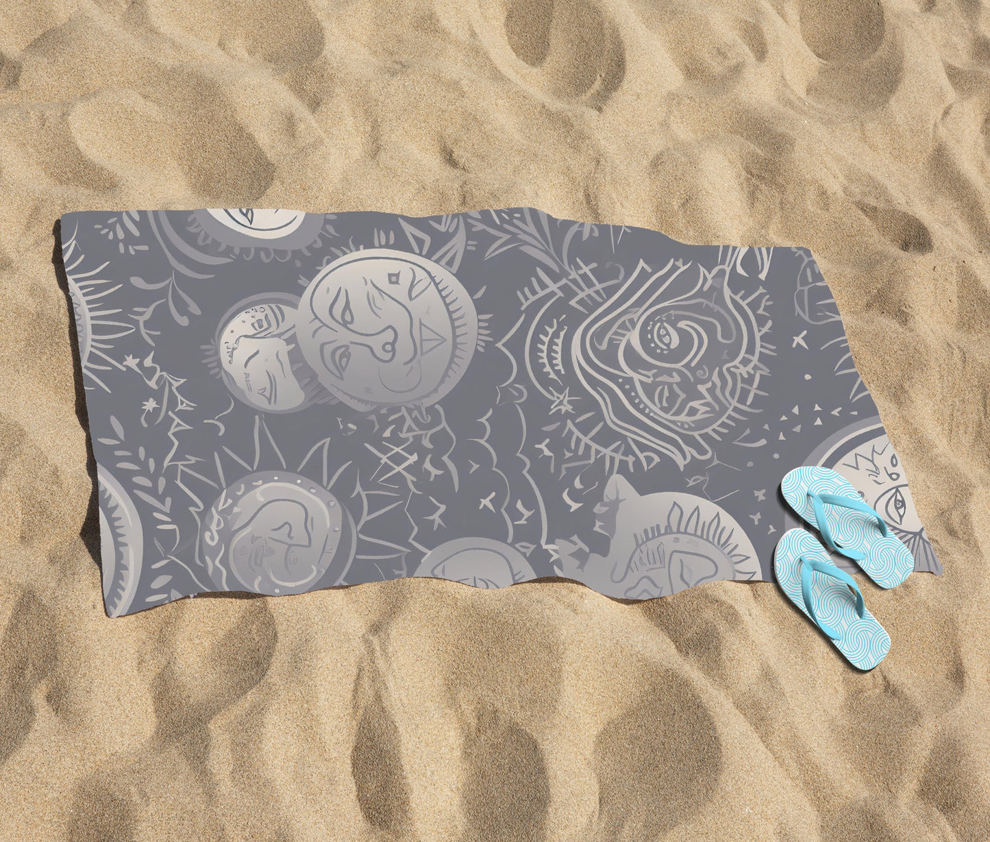 Sun and Moon in Grey Beach Towel