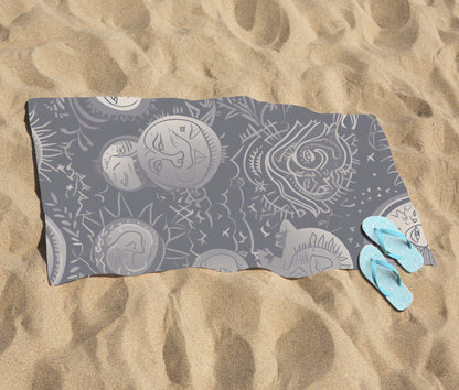 Sun and Moon in Grey Beach Towel